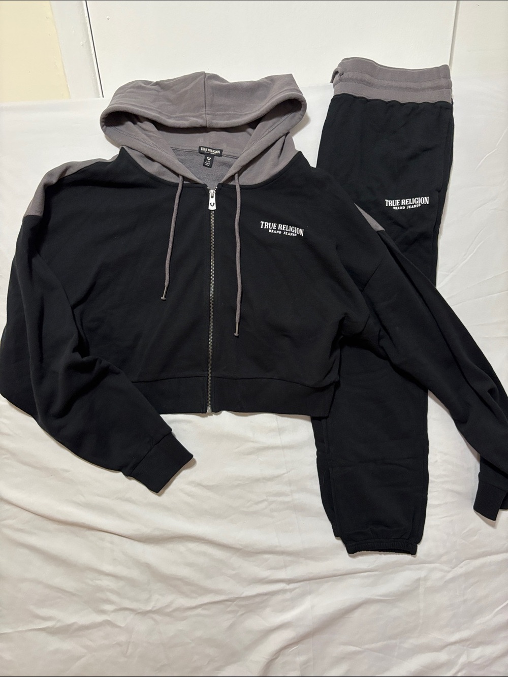 True Religion Black & Gray Hooded Jogger Set